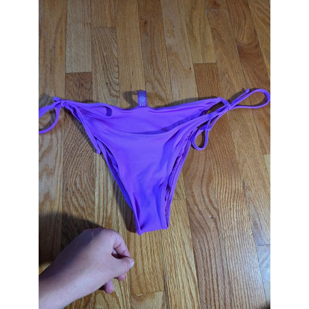 SKIMS Swim Tie Waist Bikini Bottoms Purple Medium Cheeky Recycled Nylon